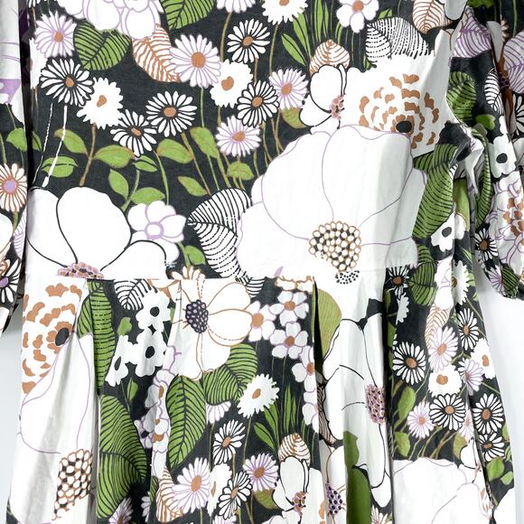 Maje Rafleur Floral Dress Ivory Green V-Neck Tiered Puff Sleeve Sz 42 EU / 10 US - Picture 13 of 16
